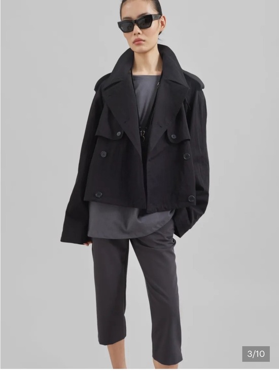 The Frankie Shop Jackets & Blazers - The Frankie Shop Black Cropped Double-Breasted Trench Jacket
